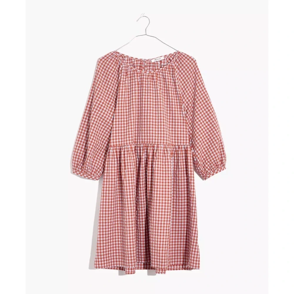 Madewell Gingham Seersucker Raglan Puff Sleeve Mini Dress - Picture 4 of 4